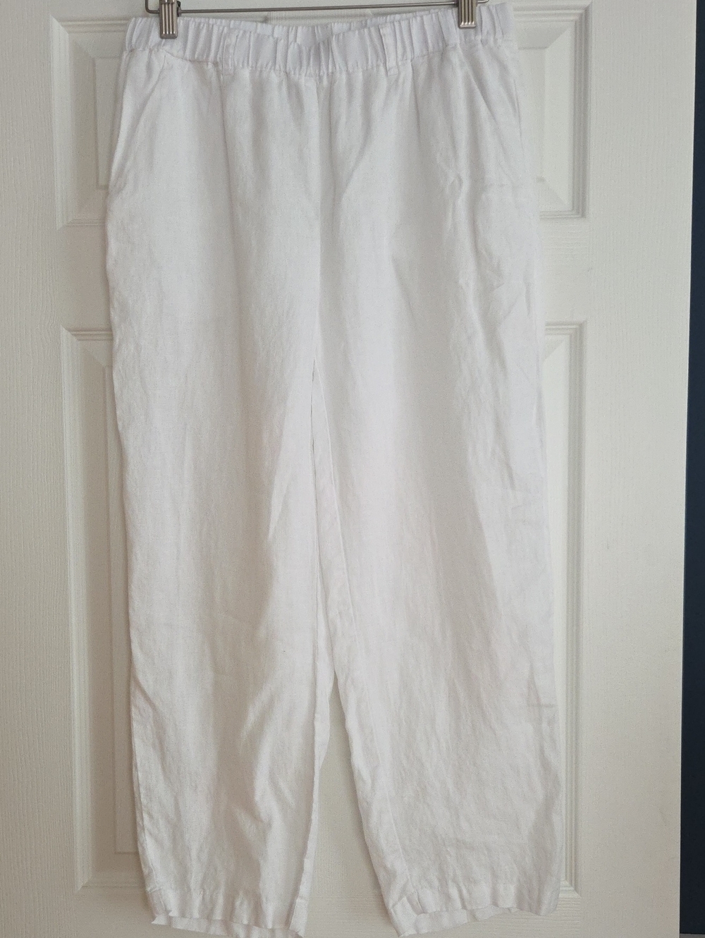 Quince White Elastic-Waist Linen Pants